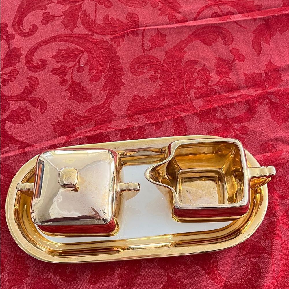 Homer Laughlin “Eggshell” Gold  Creamer & Sugar  - warranted 22 karat Gold - Picture 12 of 12